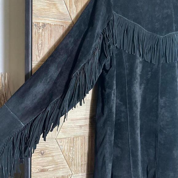 Vintage Denim & Co Black Leather Suede Fringe Jacket Western Boho Size 1X - Picture 3 of 6